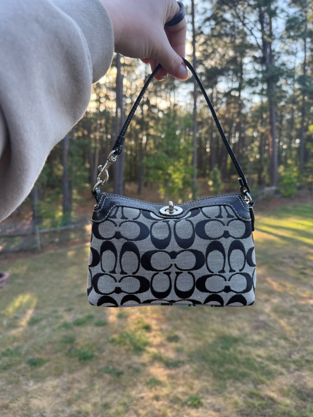 Coach Signature Jacquard Canvas Turn Lock Wristlet